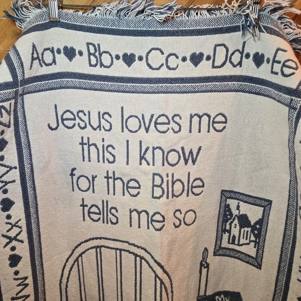 Baby Blanket Jesus Loves Me This I Know Verse ABCs Blue Soft Woven Throw Lovey‎